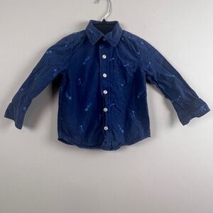 Osh Kosh Kid’s Blue Dinosaur AOP Button Down Long Sleeve 2T